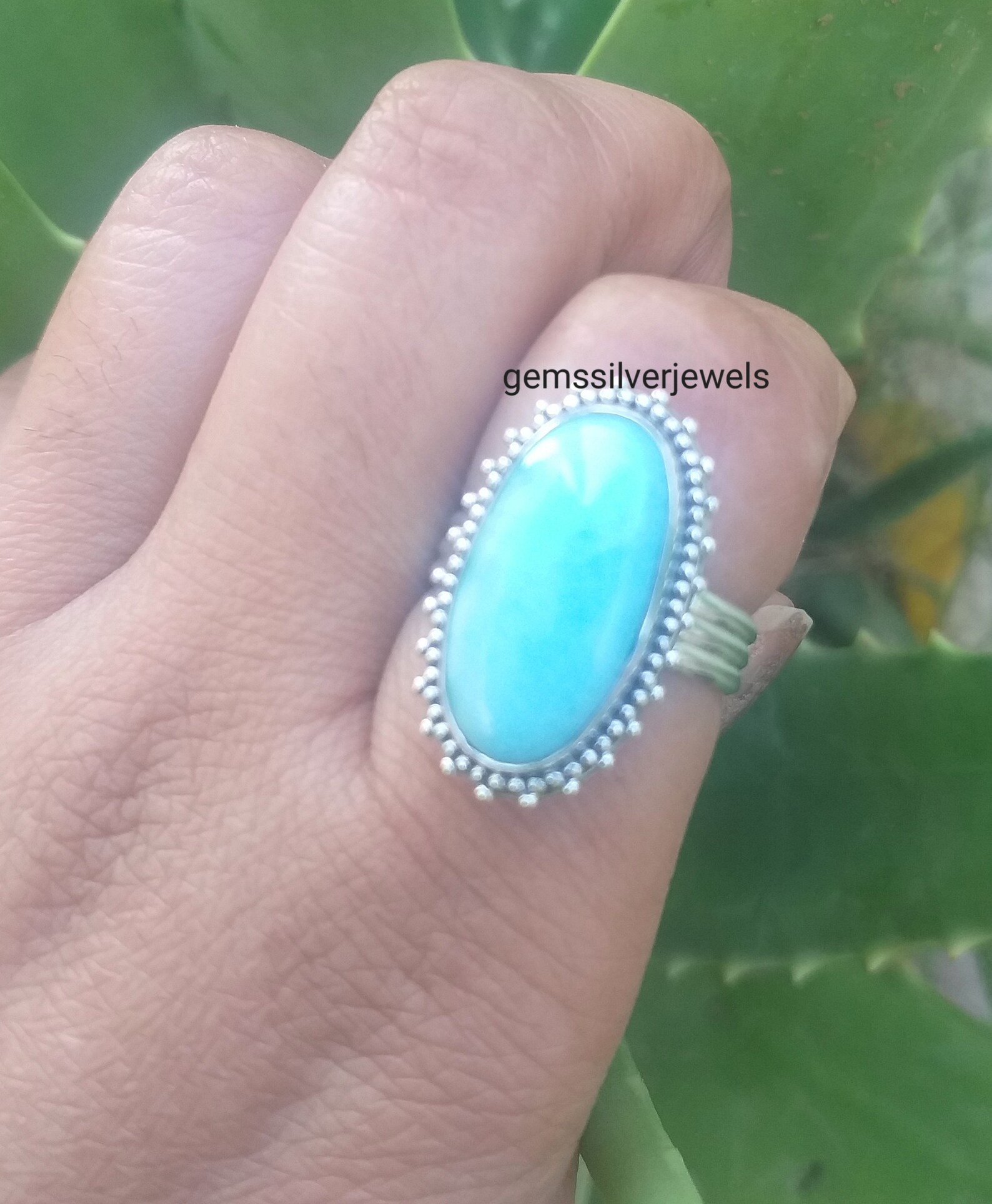 Larimar Ring Sterling Silver Ring Blue Larimar Stone Etsy