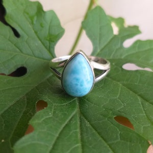 Bague en larimar naturel, bagues en argent sterling 925, bague en larimar bleu République dominicaine Bague en larimar en forme de poire Bague de promesse image 10