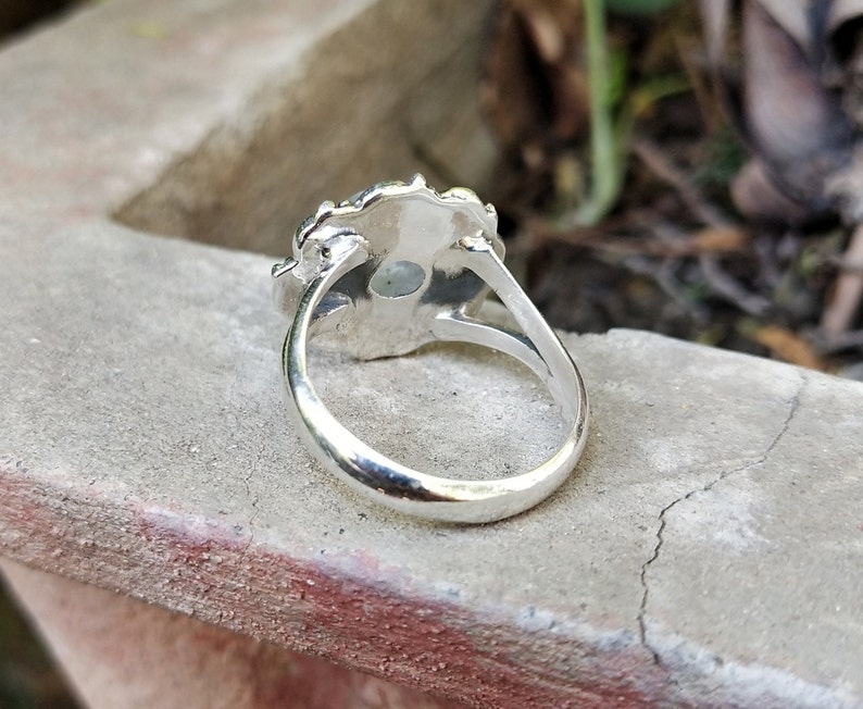 Boho Ring 925 Silver Ring Gift For Her Casual Ring Dainty Ring Natural blue flashy Moonstone Ring Moonstone Ring Round stone Ring