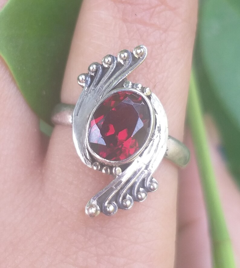 Natural Garnet Ring sterling silver ring Red Garnet ring image 0