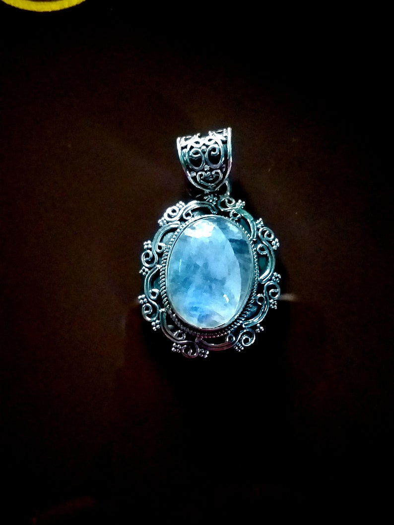 Moonstone Pendant 925 Silver Pendant June Birthstone Blue image 0