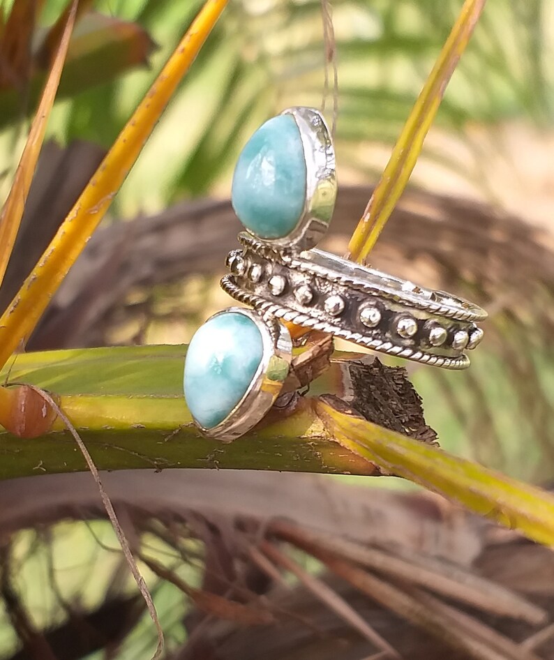 Larimar ring 925 solid silver Wide band ring sky color image 0