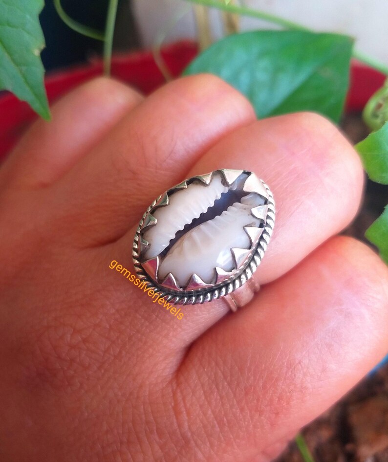 Handmade Sterling Silver Cowrie Shell Ring: Boho Beach Jewelry image 2
