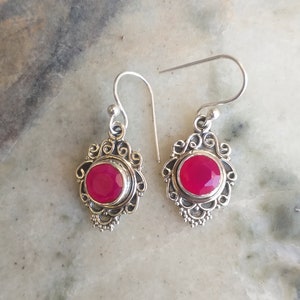 Pink Chalcedony Earring, 925 Sterling Silver Earring, Round Stone Earring, Gifts For Her, boho earring, ruby jewelry, Valentine's day Gifts