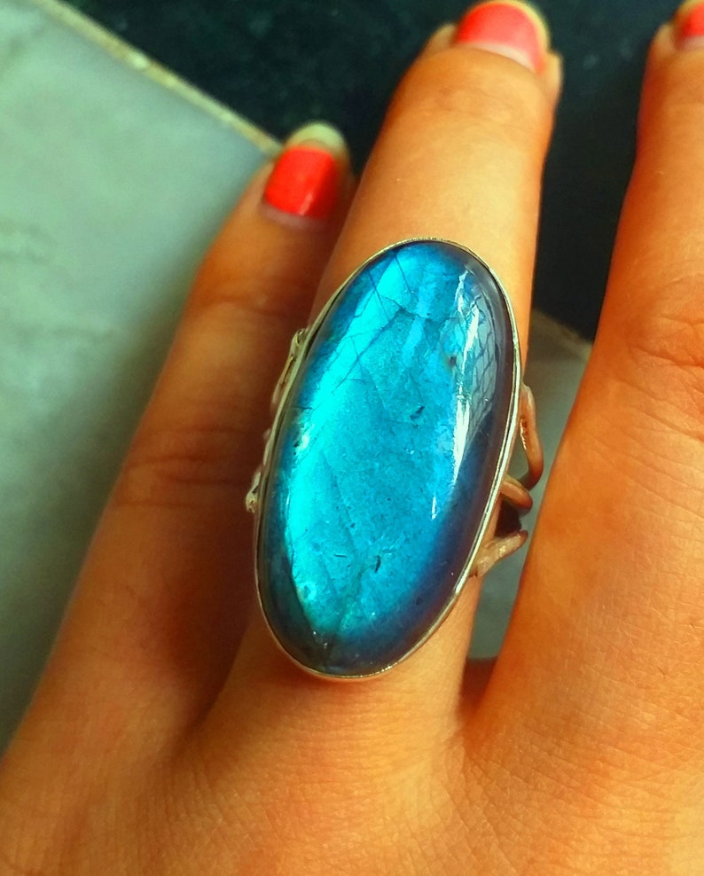 Labradorite Ring 925% Sterling silver Deep Blue Flashy Ring image 0