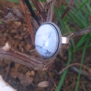 White Howlite Ring, 92.5% Silver ring,Big Oval stone Ring, White turquoise ring, White Buffalo jewelry, Big Stone ring, Boho Statement Ring image 9