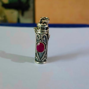 Garnet Pendant, 925 silver pendant, Long silver pendant, Secret message box Pendant,Position Box Necklace,Secret Pills Box,Garnet box locket image 5