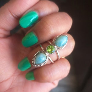Larimar ring, 925 Silver Ring, Designer ring, sky color stone ring, Dominican republic Larimar ring, Triple stone ring March Birthstone ring