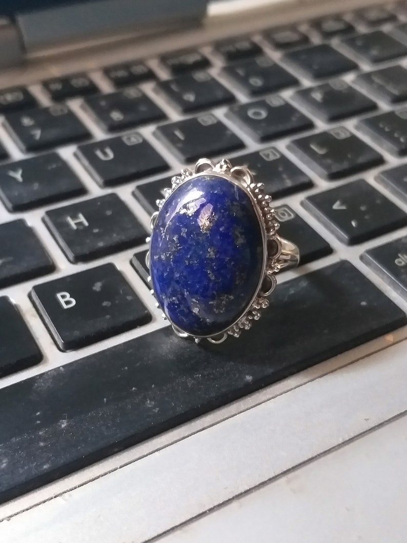Natural lapis lazuli Ring, 92.5% Sterling Silver Ring, Gifts for Her, Birthday Gifts, Bohostyle Ring, Handmade jewelry , Promise Ring image 9