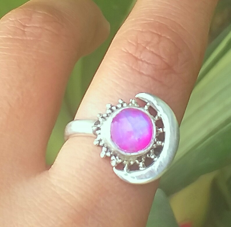Pink Moonstone ring 925 silver Rainbow moonstone ring image 0
