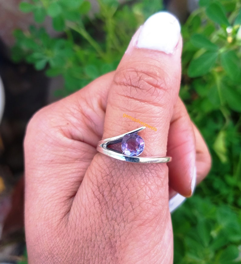 Amethyst gemstone February birthstone Bridesmaid present Amethyst ring Handmade ring Sterling silver Silver jewellery Statement ring