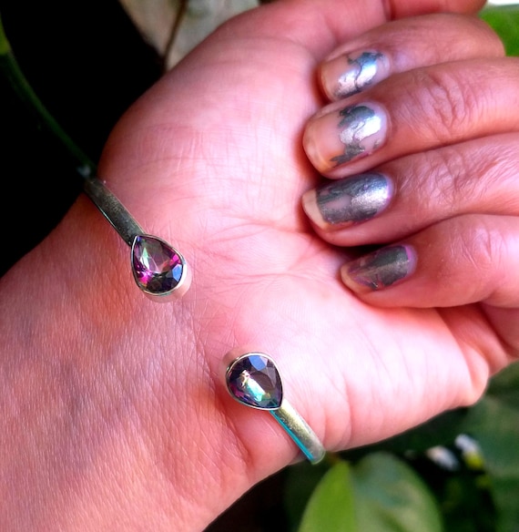 Mystic Topaz Sterling Silver Bangle: Adjustable Gemstone Bracelet