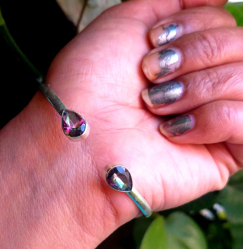 Mystic Topaz Sterling Silver Bangle: Adjustable Gemstone Bracelet image 1