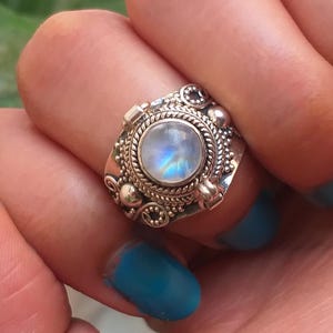 Natural Moonstone Sterling Silver Ring: Handmade Poison/Pill Box Locket