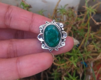 Emerald Ring, 925 Sterling Silver Ring, Handmade jewelry, Gifts for Him, Bohostyle Ring, Valentine Day Gifts, Artisan JEWELRY