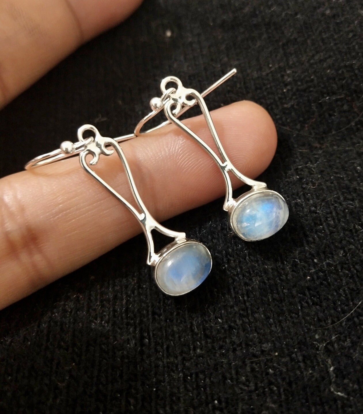 Earring Feather Moonstone Gold/White
