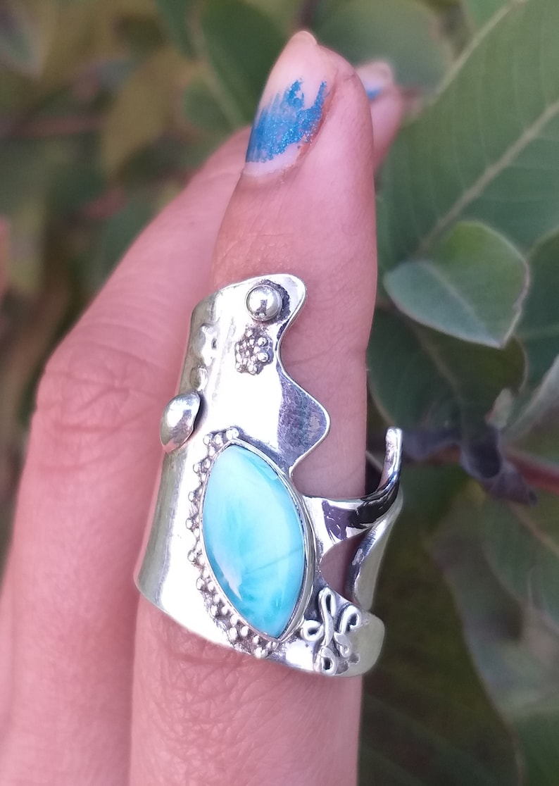 Larimar Ring925 Sterling Silver Ring Blue Larimar Stone image 0