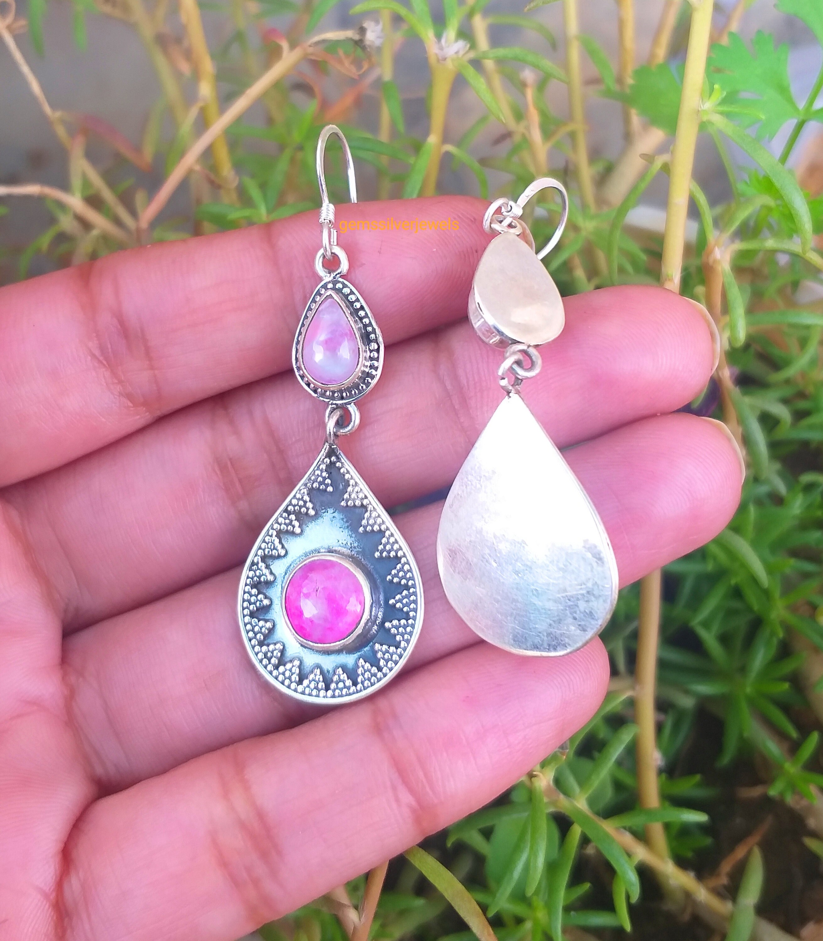 Pink Moonstone Earring 925 Silver Earring Rainbow Moonstone Etsy