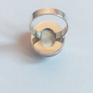 White Howlite Ring, 92.5% Silver ring,Big Oval stone Ring, White turquoise ring, White Buffalo jewelry, Big Stone ring, Boho Statement Ring image 3