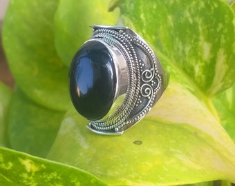 Black Onyx Ring, 925 Sterling Silver Ring, Designer Ring, Oval stone Ring, Gift For Her, Birthstone Ring, Onyx jewelry, Big stone, Cocktail