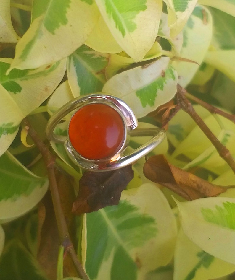 Natural Carnelian Ring 92.5% Sterling silver Ring Orange image 0