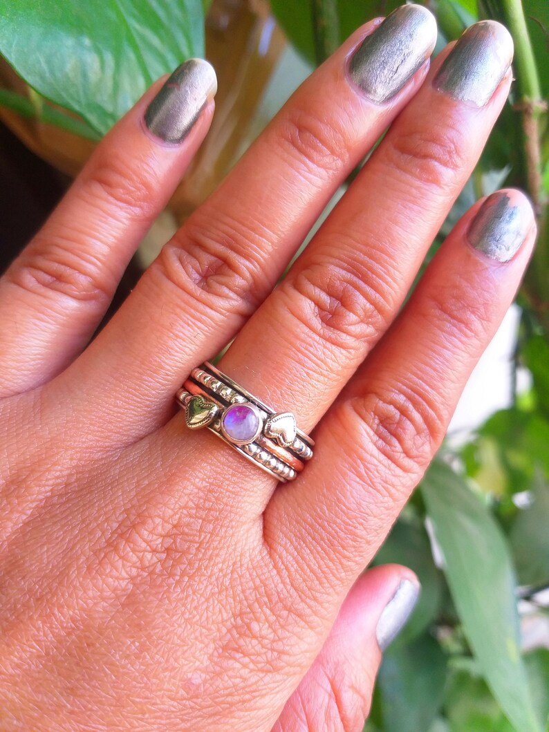 925 Sterling Silver Spinner Band Natural Moonstone Band Etsy