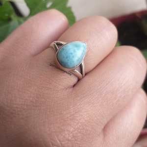 Bague en larimar naturel, bagues en argent sterling 925, bague en larimar bleu République dominicaine Bague en larimar en forme de poire Bague de promesse image 8