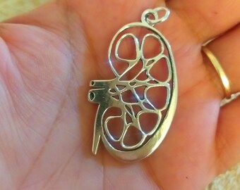 Kidney Bean Pendant Necklace ,92.5 Sterling Silver Pendant