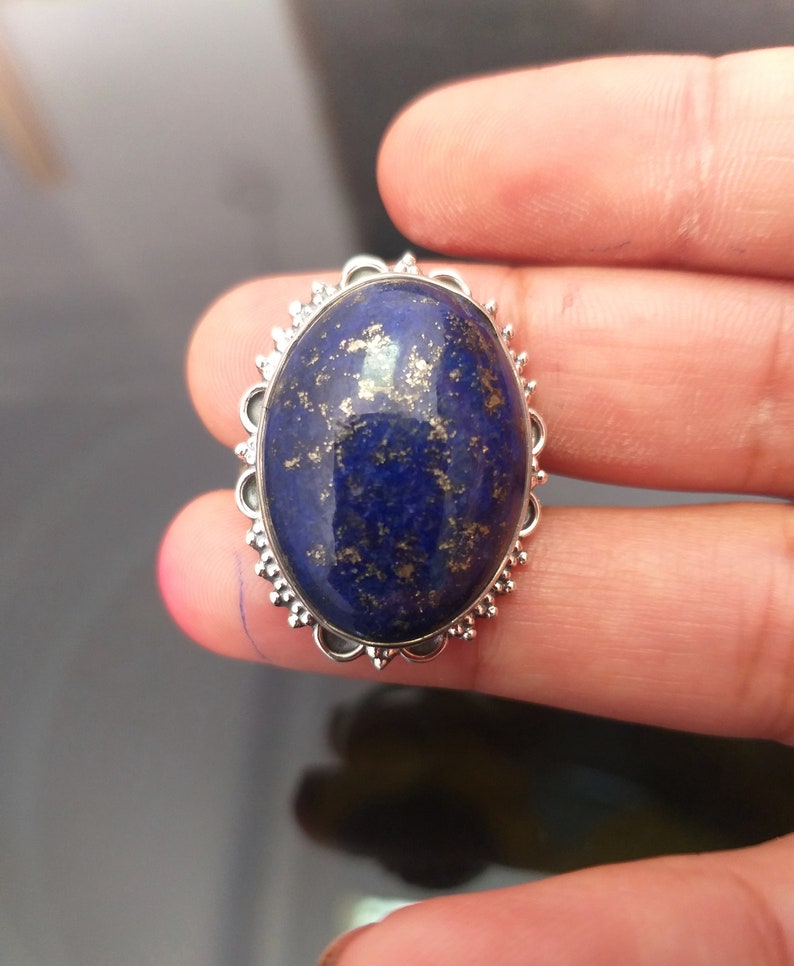 Natural lapis lazuli Ring, 92.5% Sterling Silver Ring, Gifts for Her, Birthday Gifts, Bohostyle Ring, Handmade jewelry , Promise Ring image 10