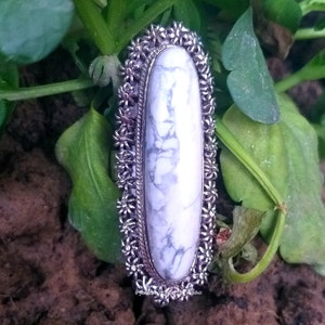Buy Howlite Ring, Long Ring, 92.5% Silver Ring, Boho Statements Ring ...