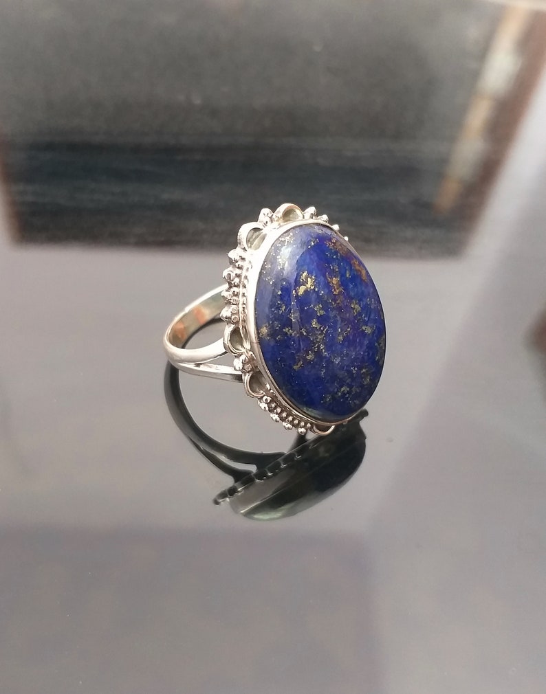 Natural lapis lazuli Ring, 92.5% Sterling Silver Ring, Gifts for Her, Birthday Gifts, Bohostyle Ring, Handmade jewelry , Promise Ring image 2