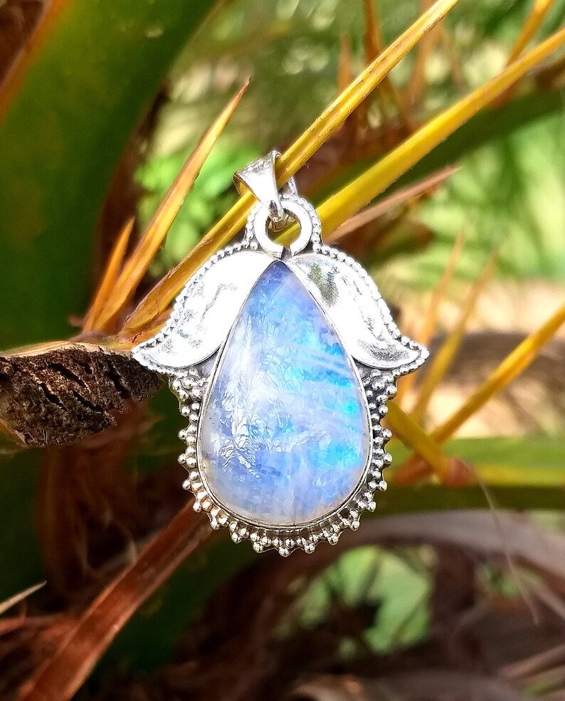 Moonstone Pendant 92.5% Silver Pendant June Birthstone Blue image 0