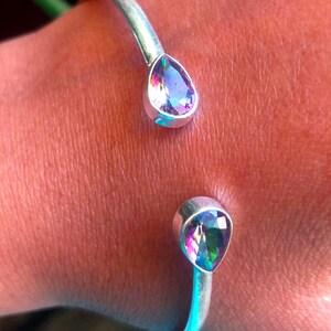 Mystic Topaz Sterling Silver Bangle: Adjustable Gemstone Bracelet image 3