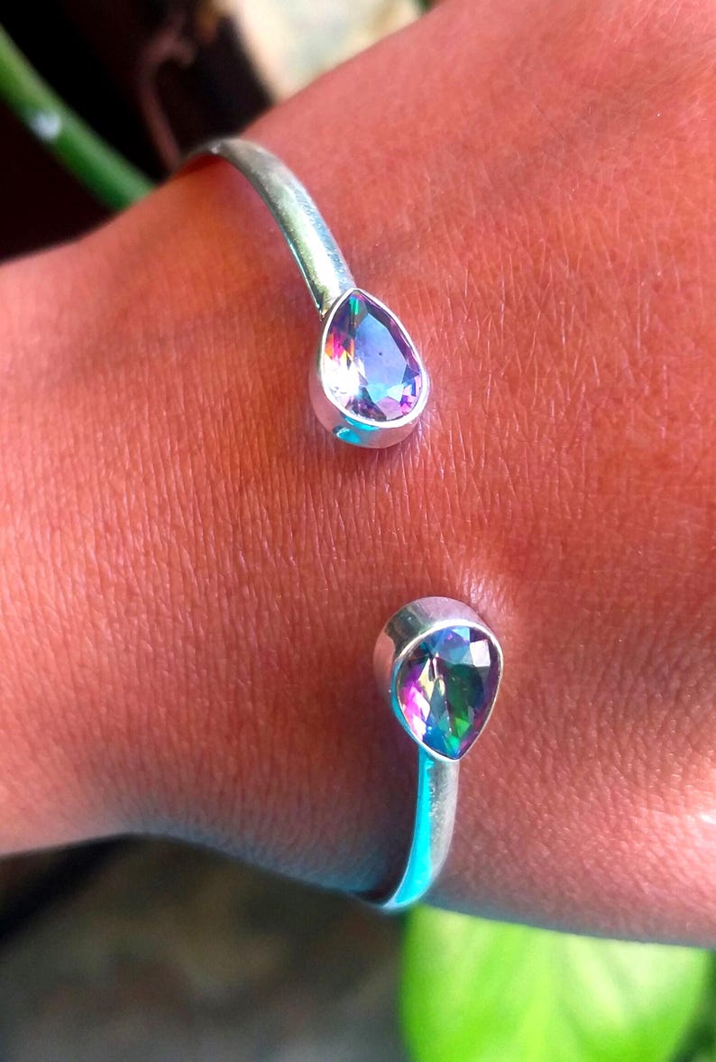 Mystic Topaz Sterling Silver Bangle: Adjustable Gemstone Bracelet image 3
