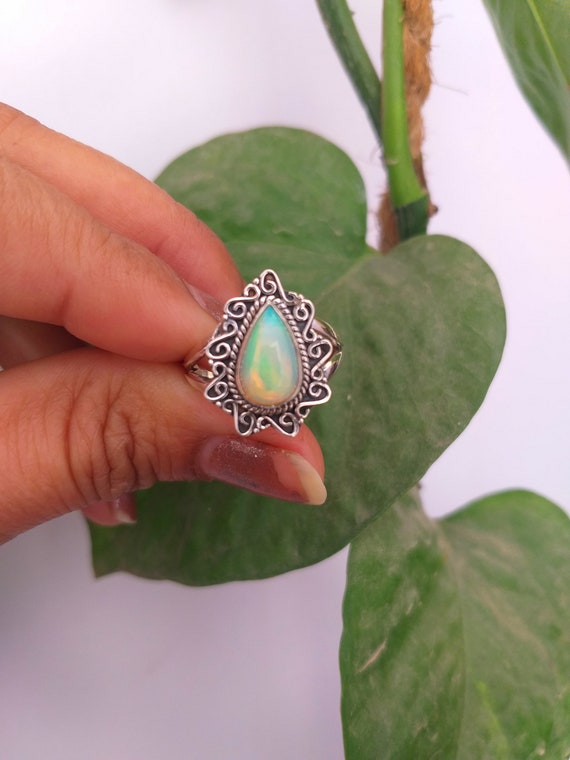 PEORA Created Black Fire Opal Large Vintage Style Ring For Women 925 Sterling Silver, 1.25 Carats Oval Shape 10x8mm, Size 5, Engagement, Promise, Anniversary Ring, For Classy Gift & Everyday Wear