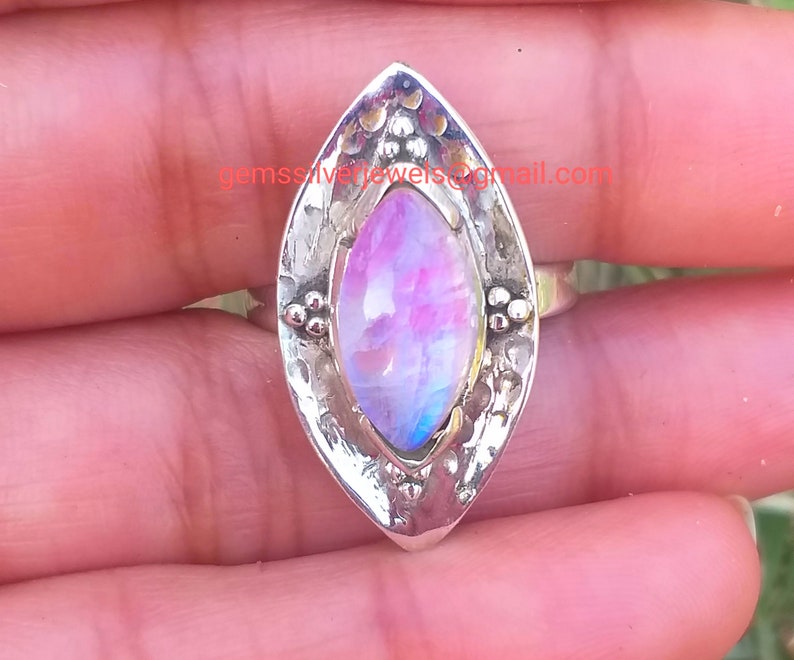 Pink Moonstone ring 925 silver Rainbow moonstone ring image 0