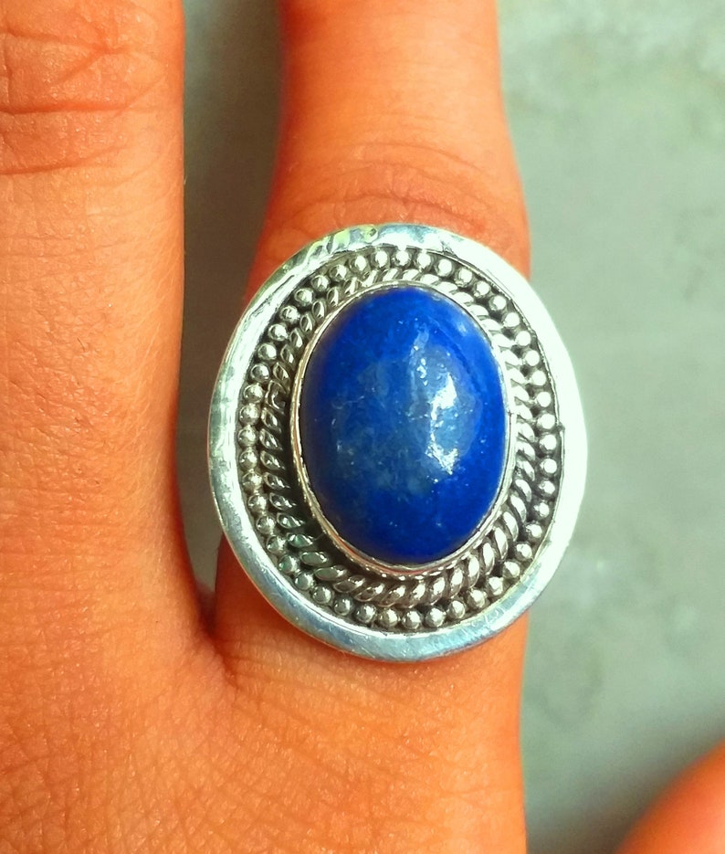 Natural Lapis Ring Lazuli Ring 925 Sterling Silver image 0