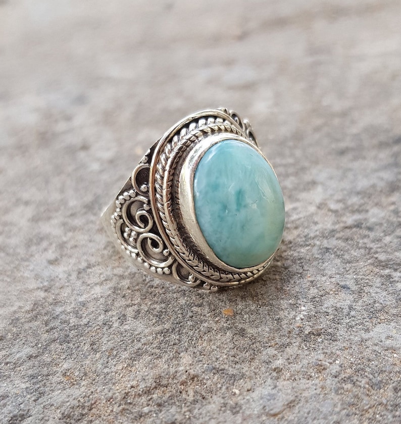 Larimar Ring Sterling Silver Ring Blue Larimar Stone image 0