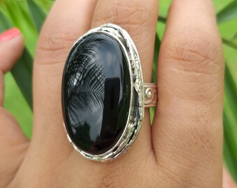 Natural Black Onyx Ring, 925 Sterling Silver Ring, Designer Ring, Gift For her, Vintage Ring, Ottoman Ring, Cocktail ring, Promise Ring