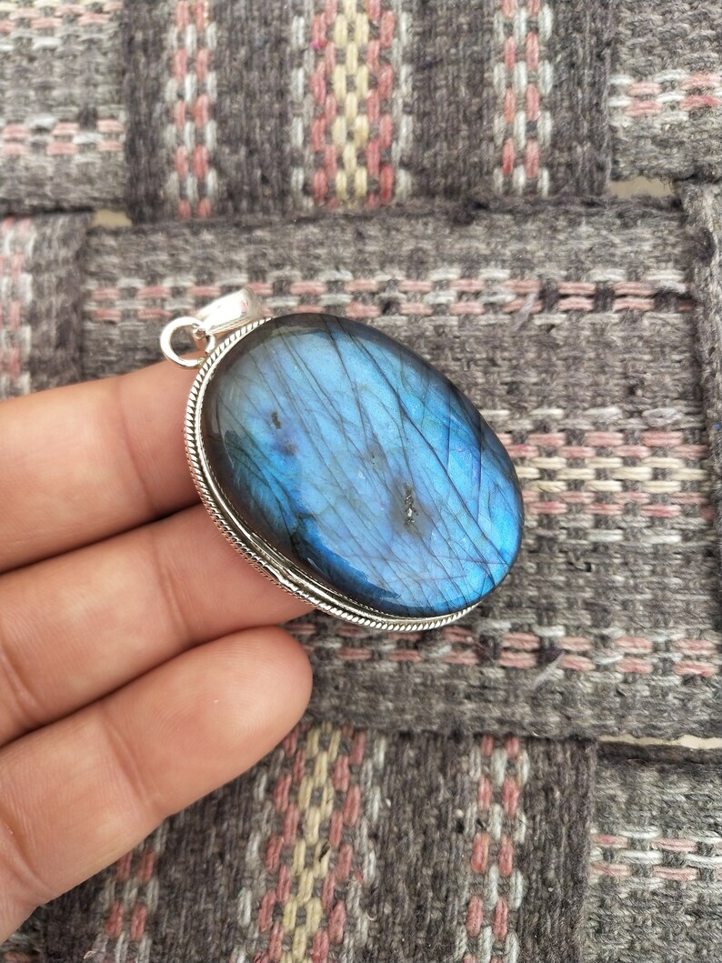 Labradorite Pendant 925 Sterling Silver Natural Gemstone Pendant Blue Flash Pendant Large Pendant Natural Labradorite Pendant Gift For Her