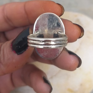 Pink Moonstone ring, 92.5% silver ring, Rainbow moonstone ring, Boho Statements ring, Big Stone ring, Oval stone ring, Crown Setting ring image 3
