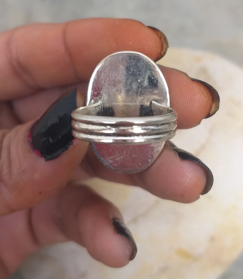 Pink Moonstone ring, 92.5% silver ring, Rainbow moonstone ring, Boho Statements ring, Big Stone ring, Oval stone ring, Crown Setting ring image 3