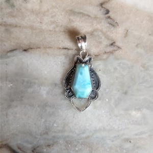 Natural Larimar Coffin stone pendant, 925 Sterling Silver, gifts for him, Bohostyle Pendant, Larimar Pendant, Birthday gifts