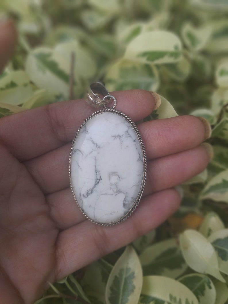 Natural Howlite pendant 925 silver pendant White buffalo image 0