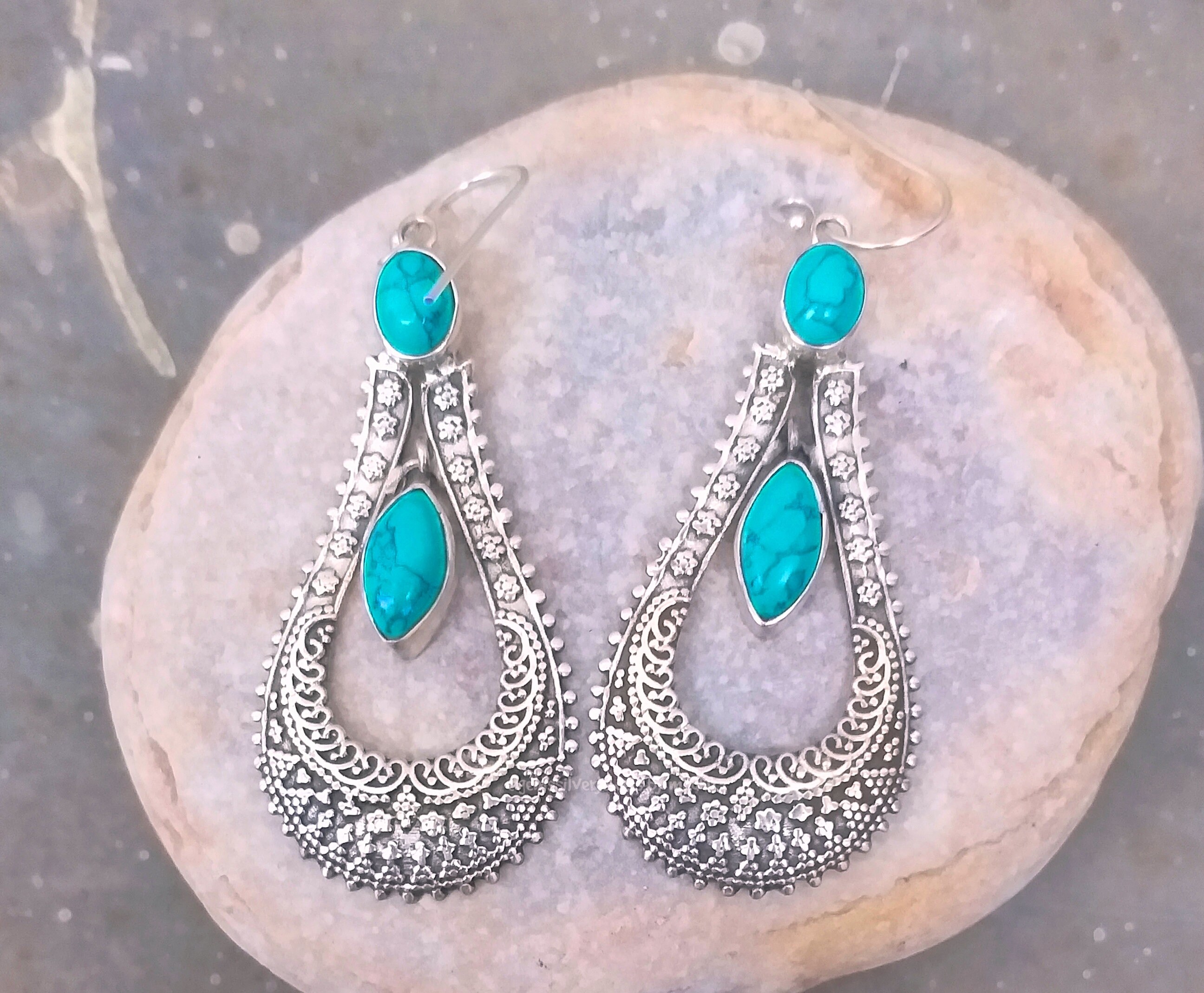 Turquoise Earrings 925 silver earrings Long Earrings Dangle | Etsy