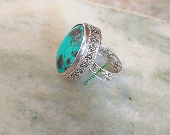 Bague turquoise, argent sterling 925, bague avec pierres précieuses bleues, bague turquoise faite main, pierre précieuse ovale, pierre précieuse naturelle, cadeau pour elle, bague bohème,