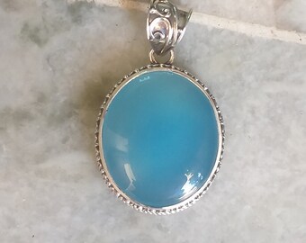 Chalcedon Silberanhänger Groß - Echter Hellblauer Chalcedon