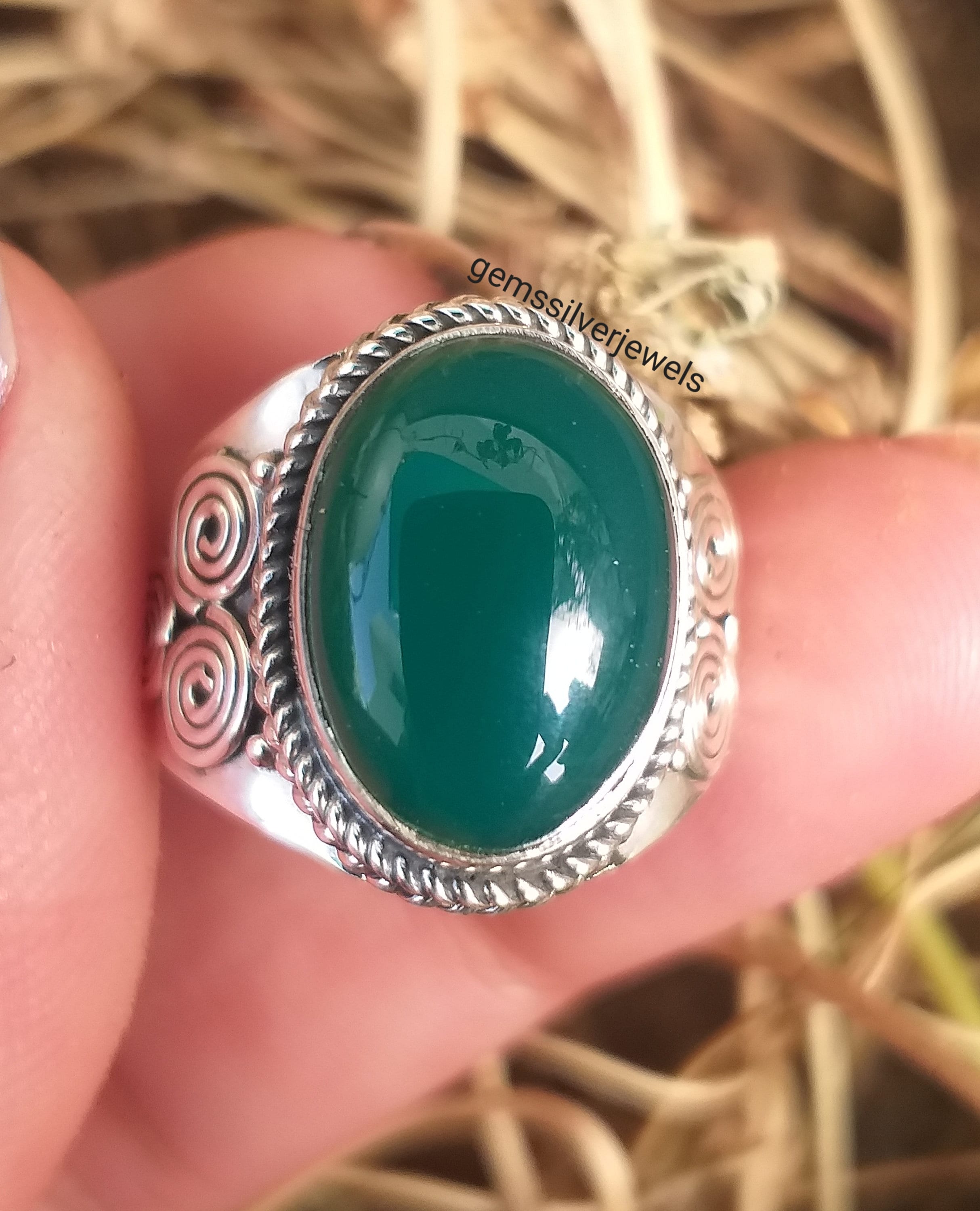 Natural Green Onyx Ring 925 Sterling Silver RingHandmade Etsy