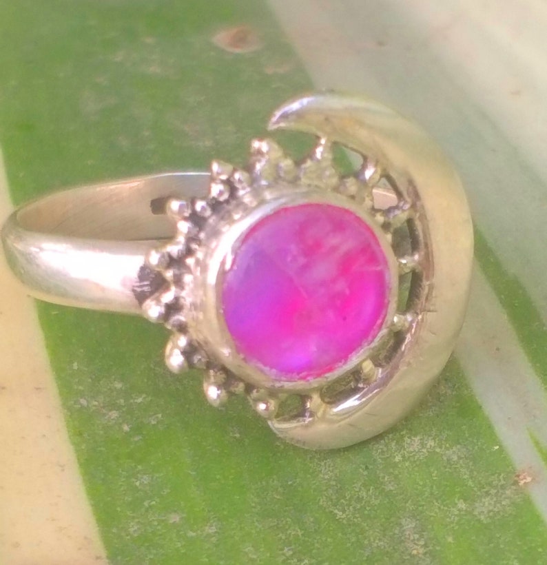 Pink Moonstone ring 925 silver Rainbow moonstone ring image 0