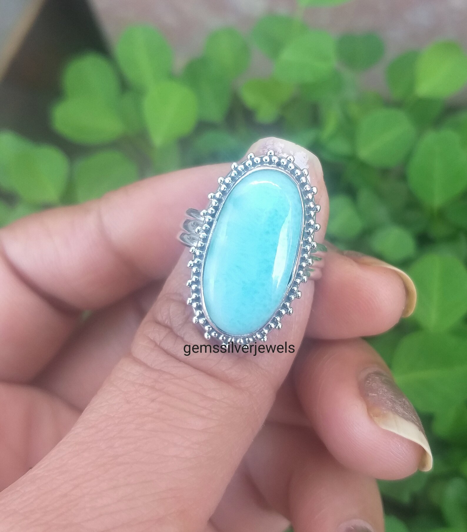 Larimar Ring Sterling Silver Ring Blue Larimar Stone Etsy